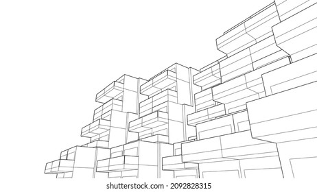 architecture drawing digital background 3d illustration