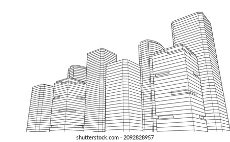 Architekturzeichnung, digitaler Hintergrund, 3D-Illustration