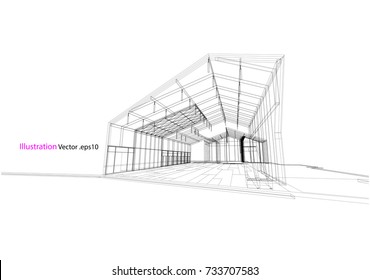 Architecture Drawing Modern Structure Steel Vector