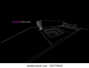 architecture drawing modern structure steel vector
