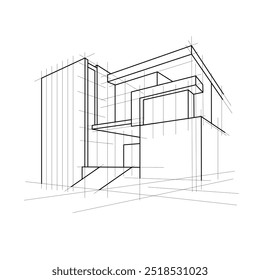 Arquitectura dibujo esquema perspectiva boceto concepto diseño ilustración Edificio de oficinas moderno