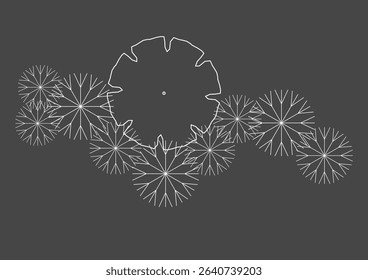 architecture drawing plant tree top view plan greenery vegetation vector. design nature architectural landscape set element illustration bush garden flora sapling minimal. architect isolated.