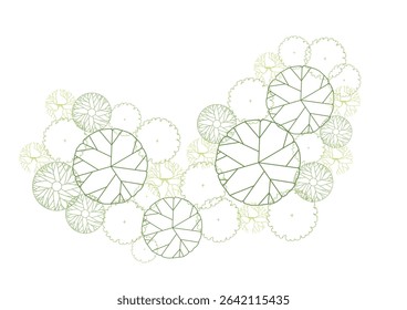 architecture drawing plant tree top view plan greenery vegetation vector. design nature architectural landscape set element illustration bush garden flora sapling minimal. architect isolated.