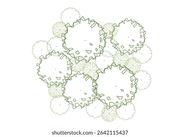 architecture drawing plant tree top view plan greenery vegetation vector. design nature architectural landscape set element illustration bush garden flora sapling minimal. architect isolated.