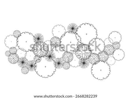 architecture drawing plant tree top view plan greenery vegetation vector. design nature architectural landscape set element illustration bush garden flora sapling minimal. architect isolated.