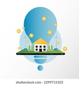 architecture eco sustainable environment concept. building with ecology, sustainability, solar panels, windmill, nature on mobile and green color, vector. architecture for web banner, illustration,
