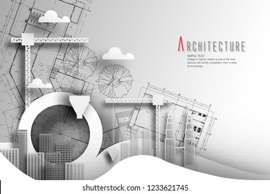 Architecture of eco and world environment day with Blueprint background.paper art style.