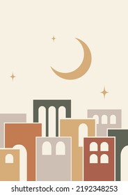 Architecture Elements And Moon Poster Illustration. Modern Aesthetic Illustration