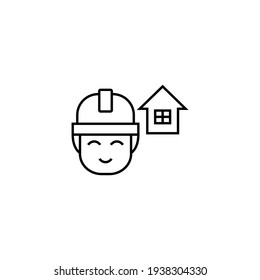 icono profesional del ingeniero de arquitectura en línea negra plana, aislado en fondo blanco 