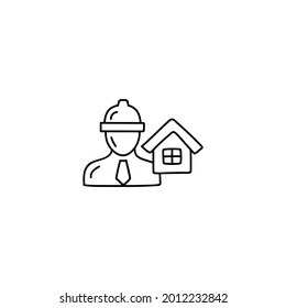 architecture  engineer professional icon in flat black line style, isolated on white background 