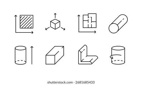 Conjunto de iconos de líneas de arquitectura e ingeniería: herramientas de esquema, lineales, de dibujo y planificación