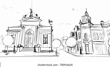 Architecture facade building Vector sketch for projects, cartoon, storyboards