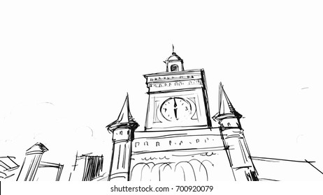 Architecture facade building Vector sketch for projects, cartoon, storyboards