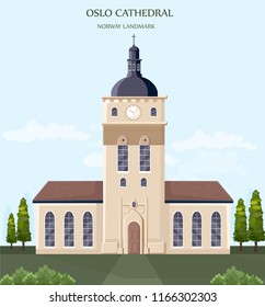 Architecture facade Oslo cathedral Norway Vector illustrations