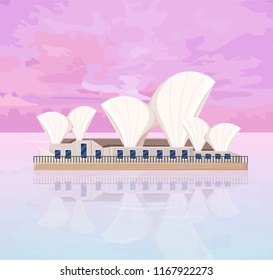 Architecture facade at sunset Vector background. Beautiful postcards