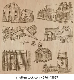 ARCHITECTURE and Famous Places around the World. Description - Hand drawn vectors, freehand sketching. Editable in layers and groups. Background is isolated. All things are named inside the file.