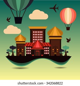 Architecture Flat Design and Travel Destination, Vector illustration