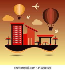 Architecture Flat Design and Travel Destination, Vector illustration