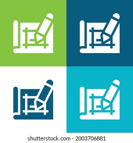 Architecture Flat four color minimal icon set