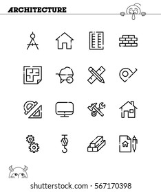 Architecture flat icon set. Collection of high quality outline symbols for web design, mobile app. Architecture vector thin line icons or logo.