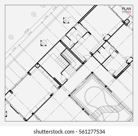 Architecture floor plan background. Construction drawing paper presentation on white. Vector illustration.