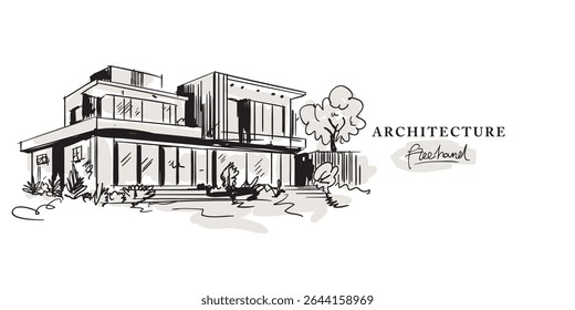 Architecture freehand drawing, Sketch Hand drawn Drawing design.