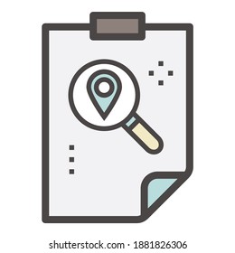 Suche nach Architektur-Geo-Standort-Suche flaches Symbol einzeln auf weißem Hintergrund