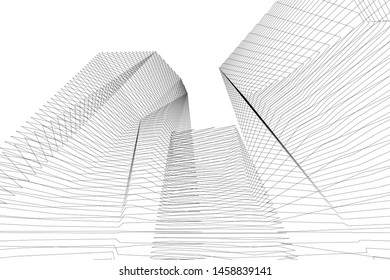 architecture geometric background, abstract lines 3d
