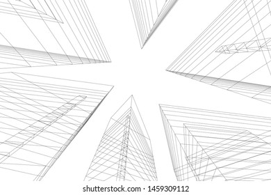 architecture geometric background, abstract lines 3d