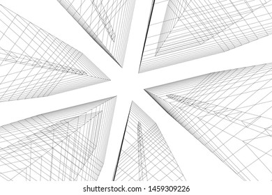 architecture geometric background, abstract lines 3d
