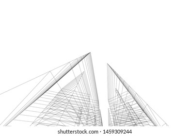 architecture geometric background, abstract lines 3d