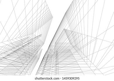 architecture geometric background, abstract lines 3d