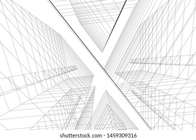 architecture geometric background, abstract lines 3d