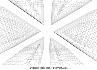 architecture geometric background, abstract lines 3d