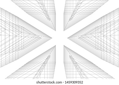 architecture geometric background, abstract lines 3d