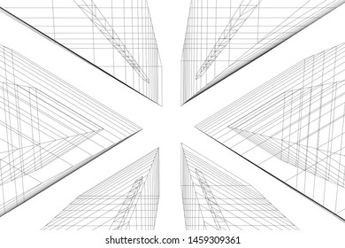 architecture geometric background, abstract lines 3d