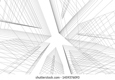 architecture geometric background, abstract lines 3d