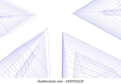 architecture geometric background, abstract lines 3d
