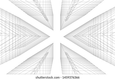 architecture geometric background, abstract lines 3d