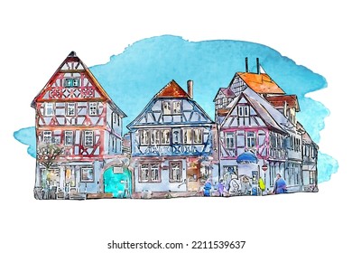 Arquitectura alemania acuarela ilustración a mano aislada en fondo blanco