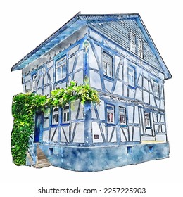 Architecture germany watercolor hand drawn illustration isolated on white background