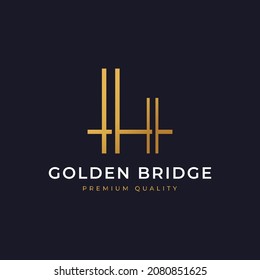 Architecture Golden Arch River Bridge Simple Minimalist Logo in Line Style Design Inspiration