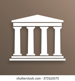 Architecture greek building symbol with shadow on brown background, ancient monument icon