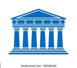 Architecture greek temple icon isolated on white background. Vector illustration flat architecture design. Building ancient monument symbol icon. Column pillar parthenon landmark. Famous architecture