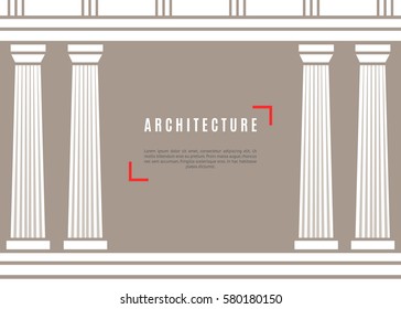 Architecture greek temple on brown background. Vector illustration flat architecture design. Building ancient monument background. Column pillar parthenon landmark. Famous architecture