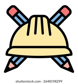 Ilustração de estilo de linha plana do ícone do capacete da arquitetura representando a segurança e o profissionalismo na construção e no projeto, adequado para o planejamento arquitetônico, projetos de engenharia