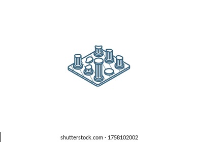 architecture History, ruins isometric icon. 3d vector illustration. Isolated line art technical drawing. Editable stroke