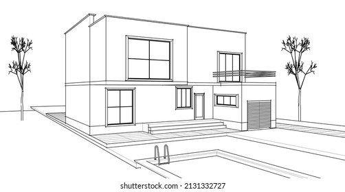 representación 3d del concepto de casa de arquitectura