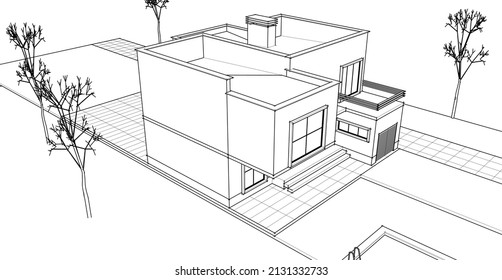architecture house concept 3d rendering