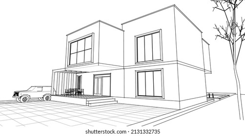 architecture house concept 3d rendering